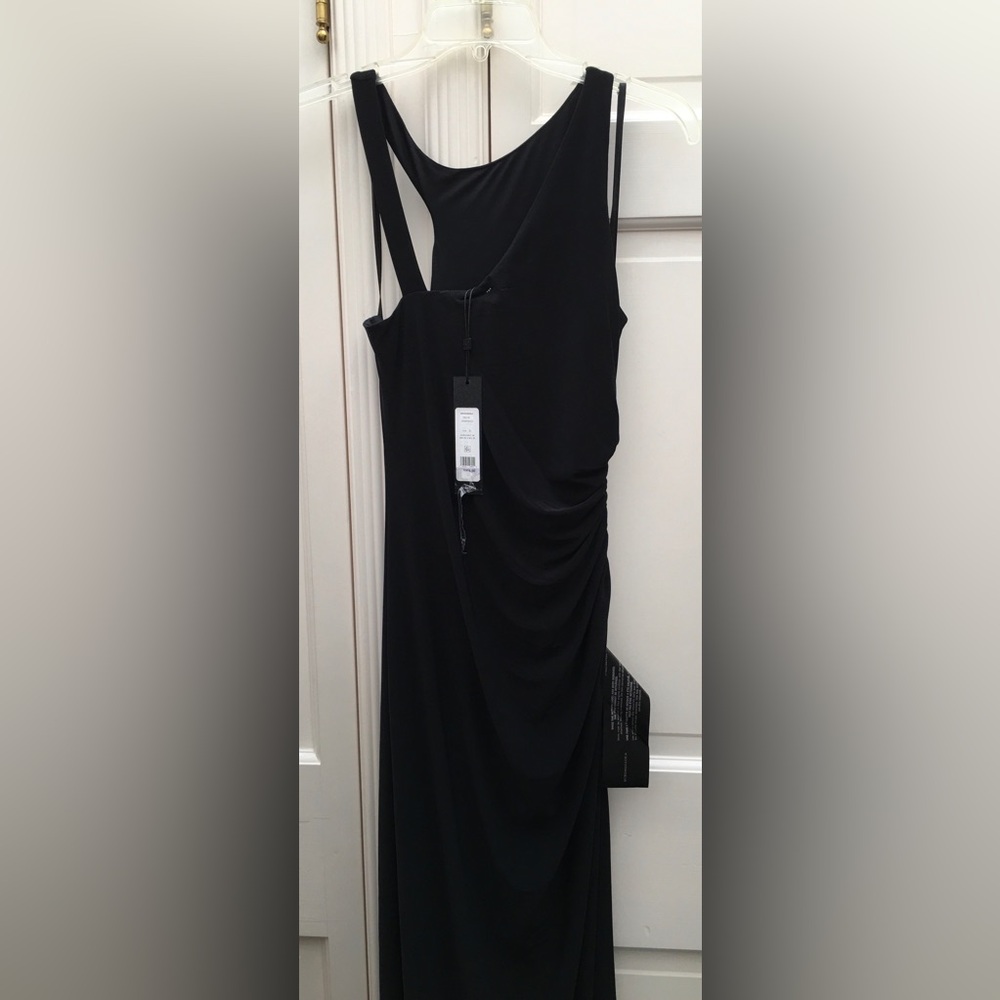BCBG Black Ruched Asymmetric Column Long Maxi Dress - Picture 11 of 13